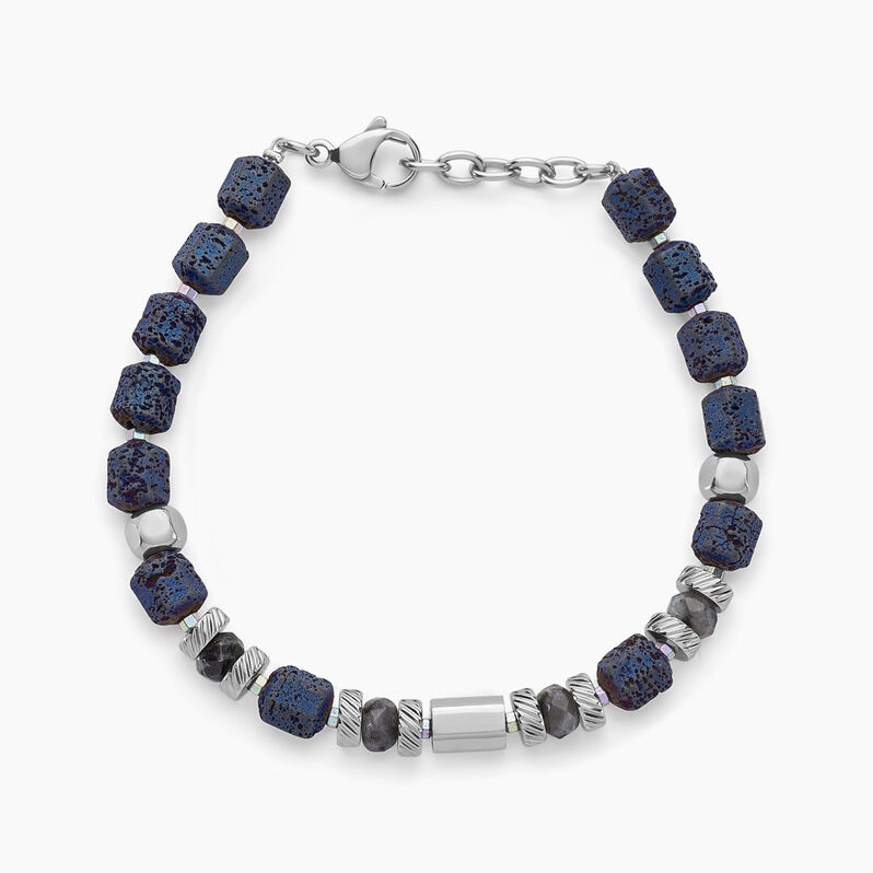 Bracelet Aydin Acier Weiss Hématite Pierre De Lave Agate - Spannringe Herren | OROVIVO