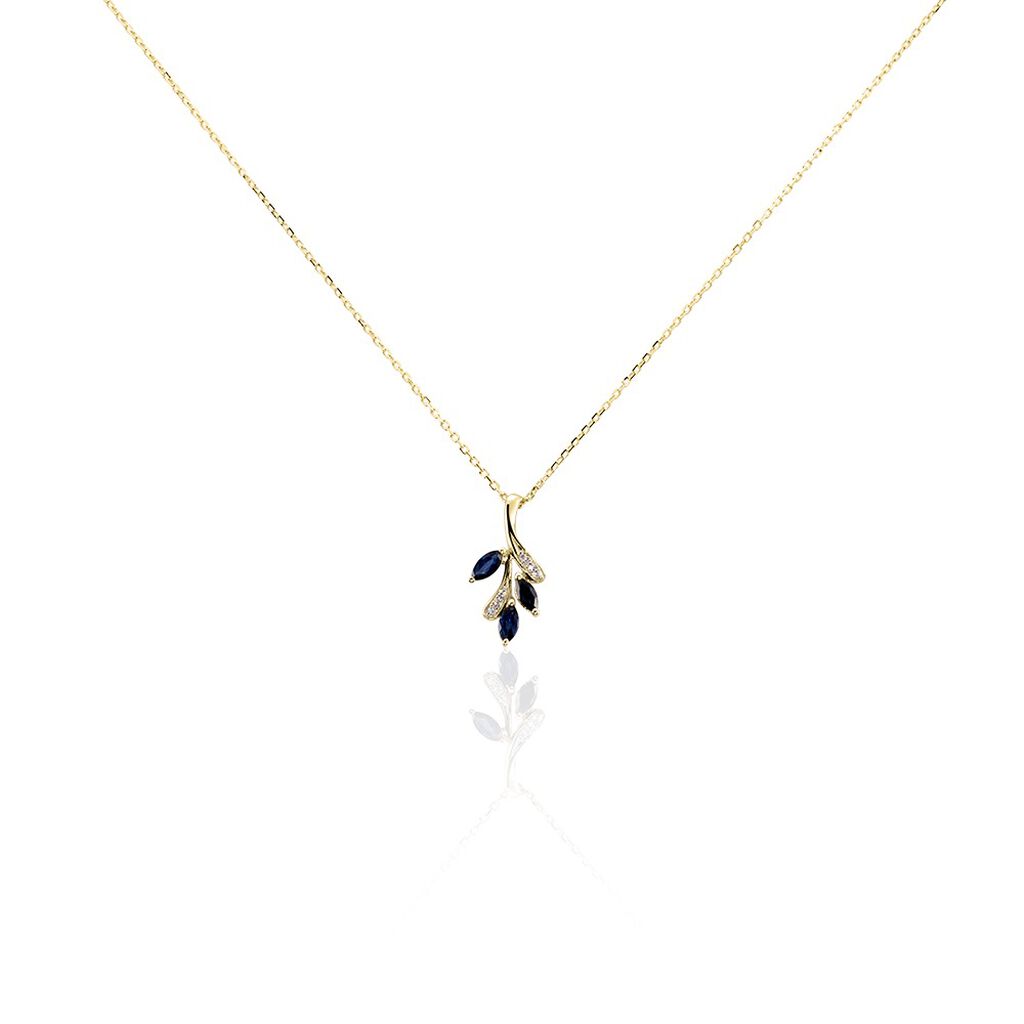 Damen Collier Gold 375 Saphir 0,41ct Blatt Irisa 45cm - Halsketten Damen | OROVIVO