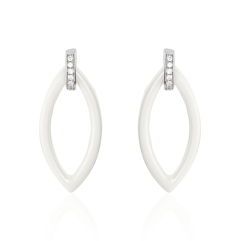Boucles D'oreilles Pendantes Taissir Argent Blanc Céramique - Spannringe Damen | OROVIVO