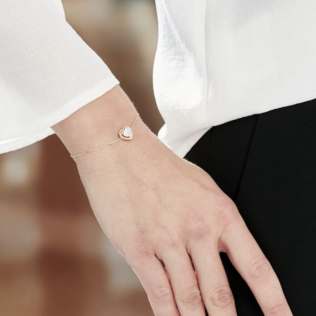 Bracelet Or Jaune Althea Forme Coeur Entourage Or Torsade 18.5cm - Spannringe Damen | OROVIVO