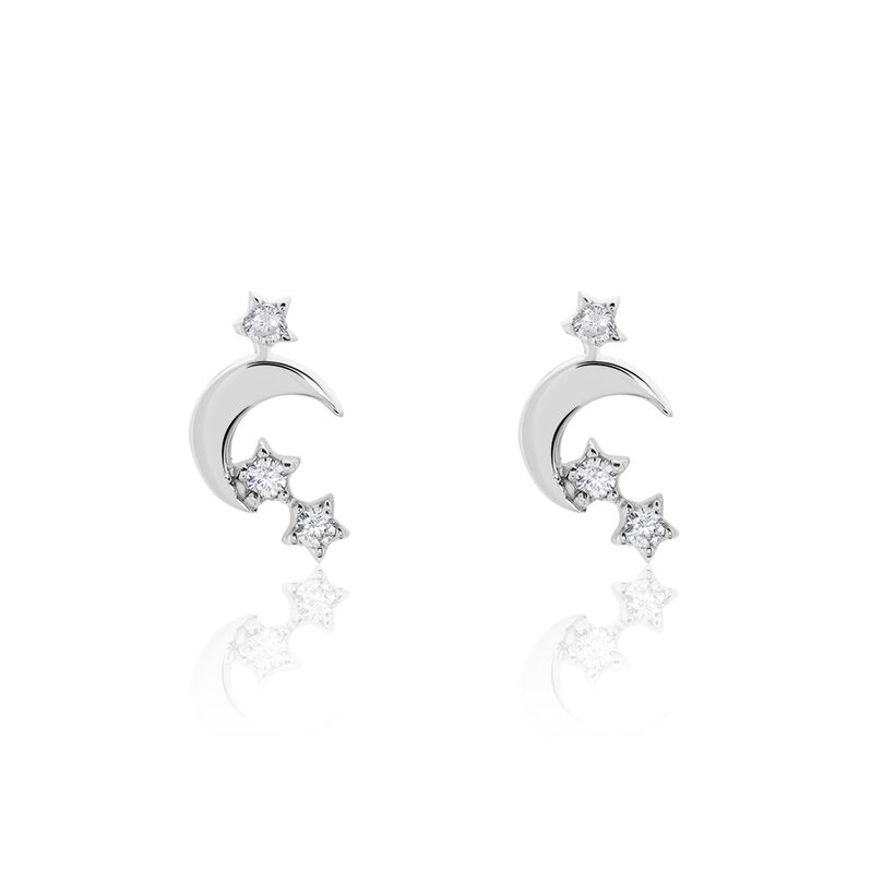 MADINA Damen Ohrstecker Silber 925 Zirkonia Wei&szlig; 0,17 ct Mond B 2 mm - Ohrstecker Damen | OROVIVO