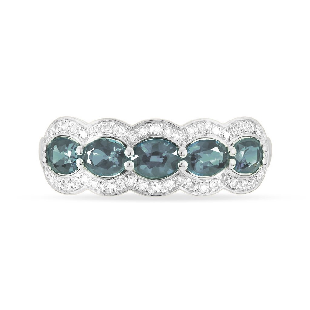 Bague Margaux Or Blanc Aigue Marine Et Diamant - Spannringe Damen | OROVIVO