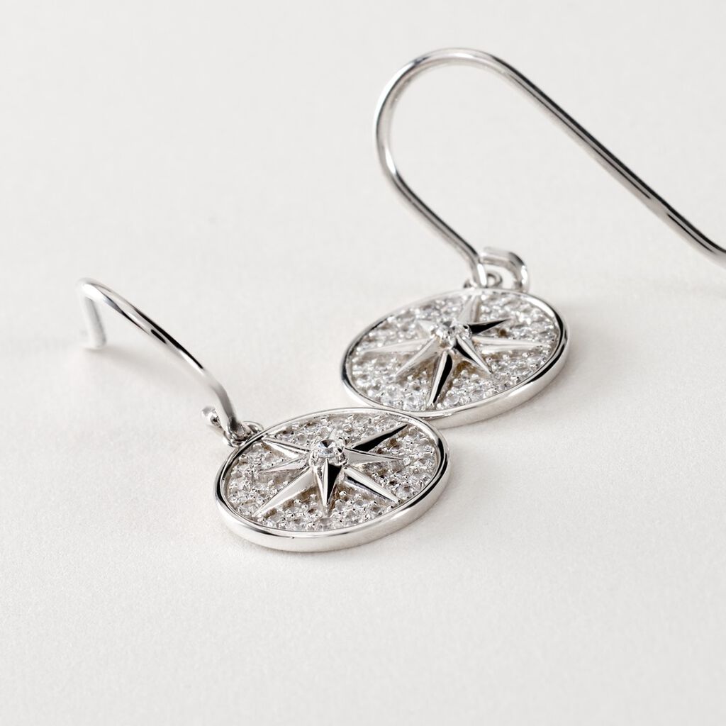 LAYNE Damen Ohrringe Lang Silber 925 Zirkonia Wei&szlig; 0,05 ct Kreis