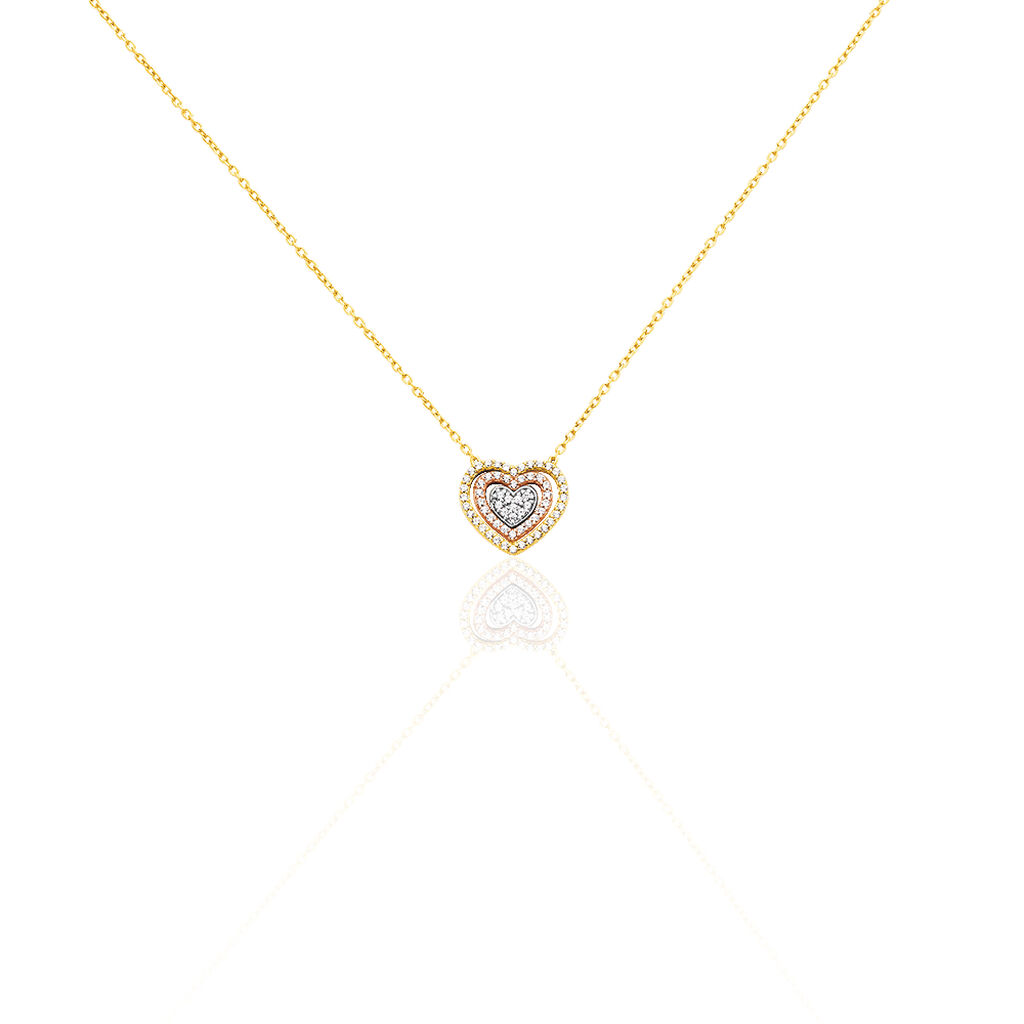 HERZ Damen Collier Gold Tricolor 375 (9 Karat) Zirkonia Wei&szlig; Herz
