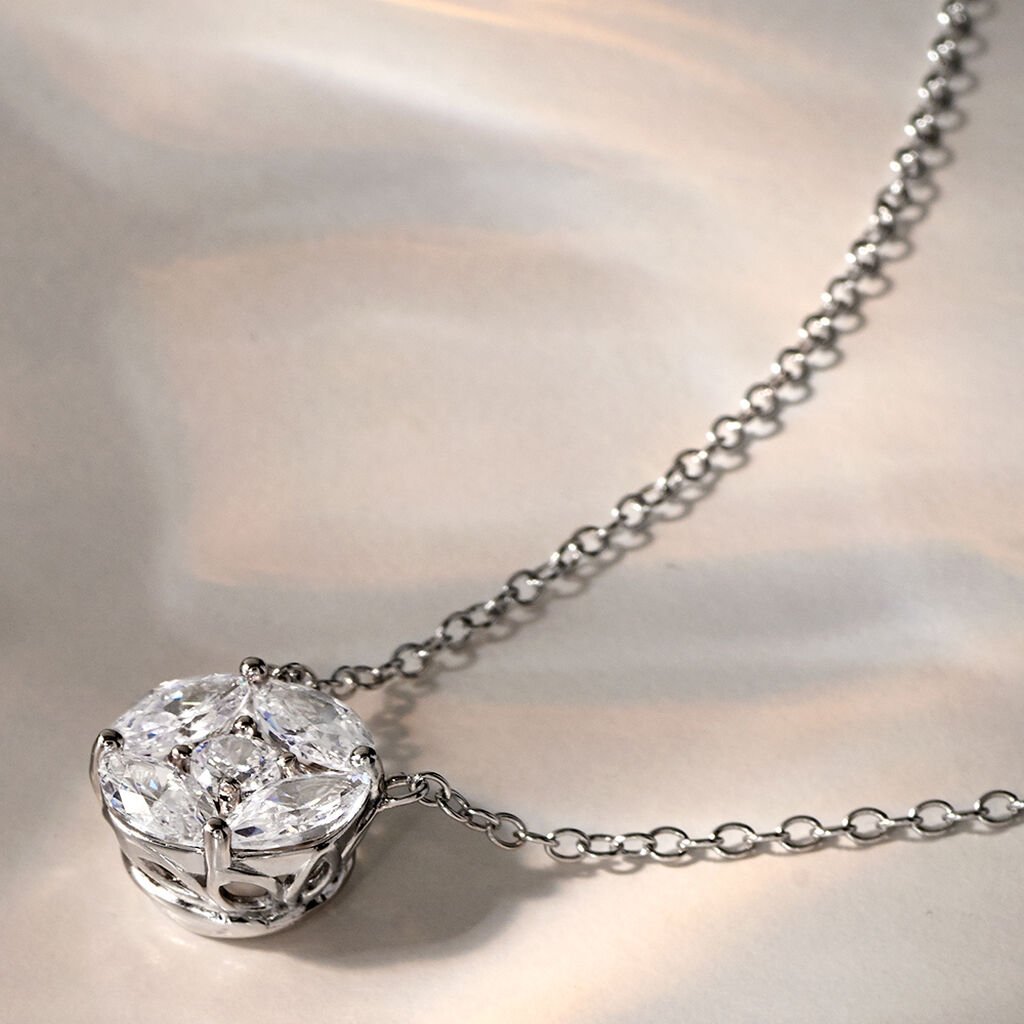 WOW Damen Collier Silber 925 Zirkonia Wei&szlig; 1,700 ct