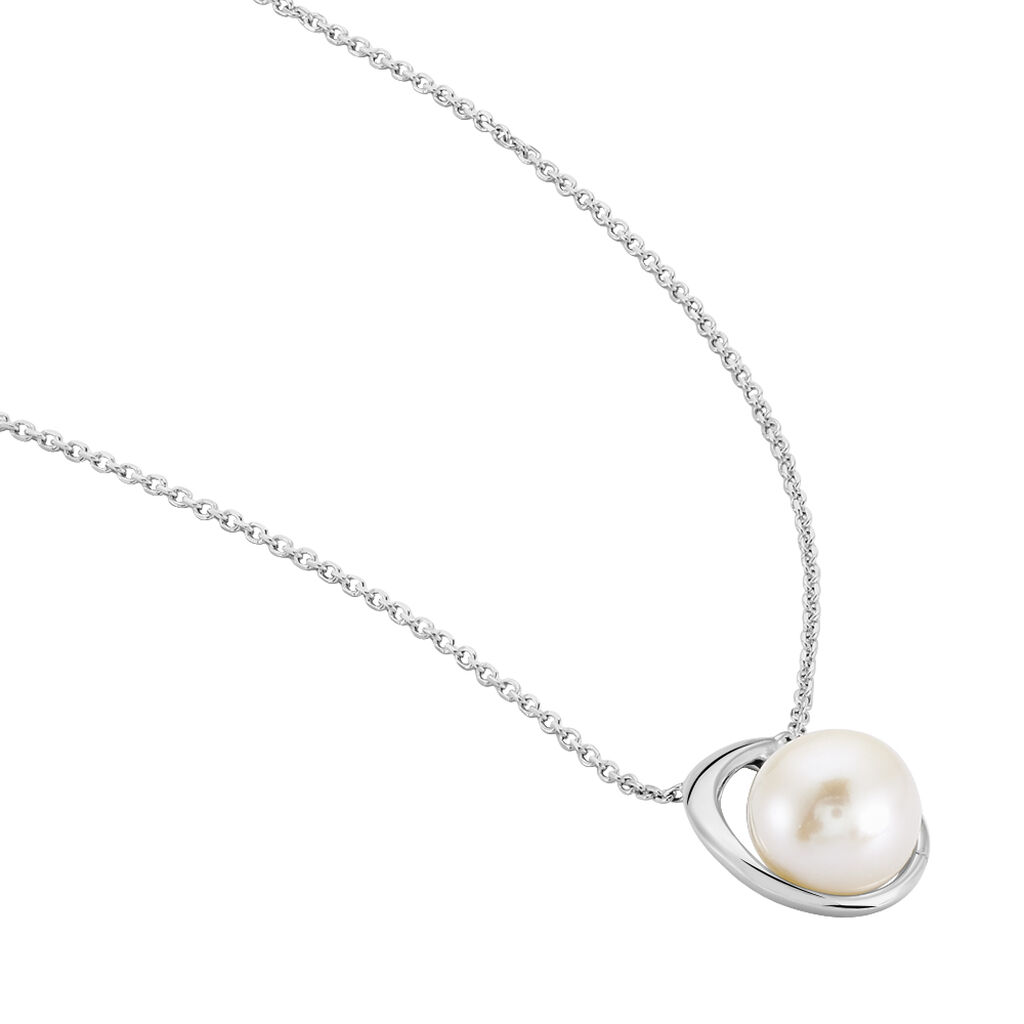 DROP 2 Damen Collier Wei&szlig;gold 375 (9 Karat) Zuchtperle Perlmutt Ball