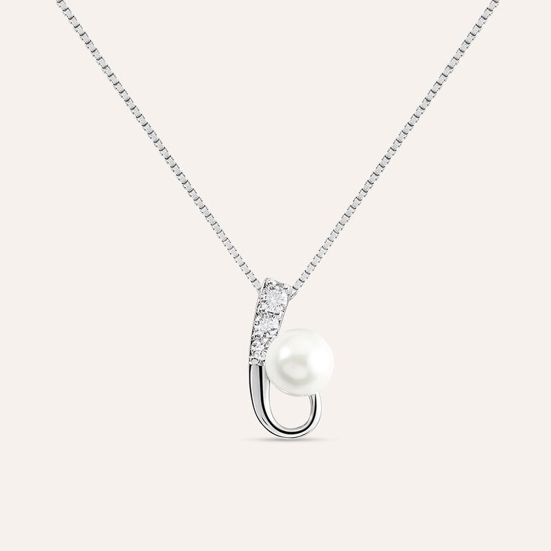 Collana Silver Pearls Argento Rodiato Perla sintentica Cubic Zirconia - Spannringe Damen | OROVIVO
