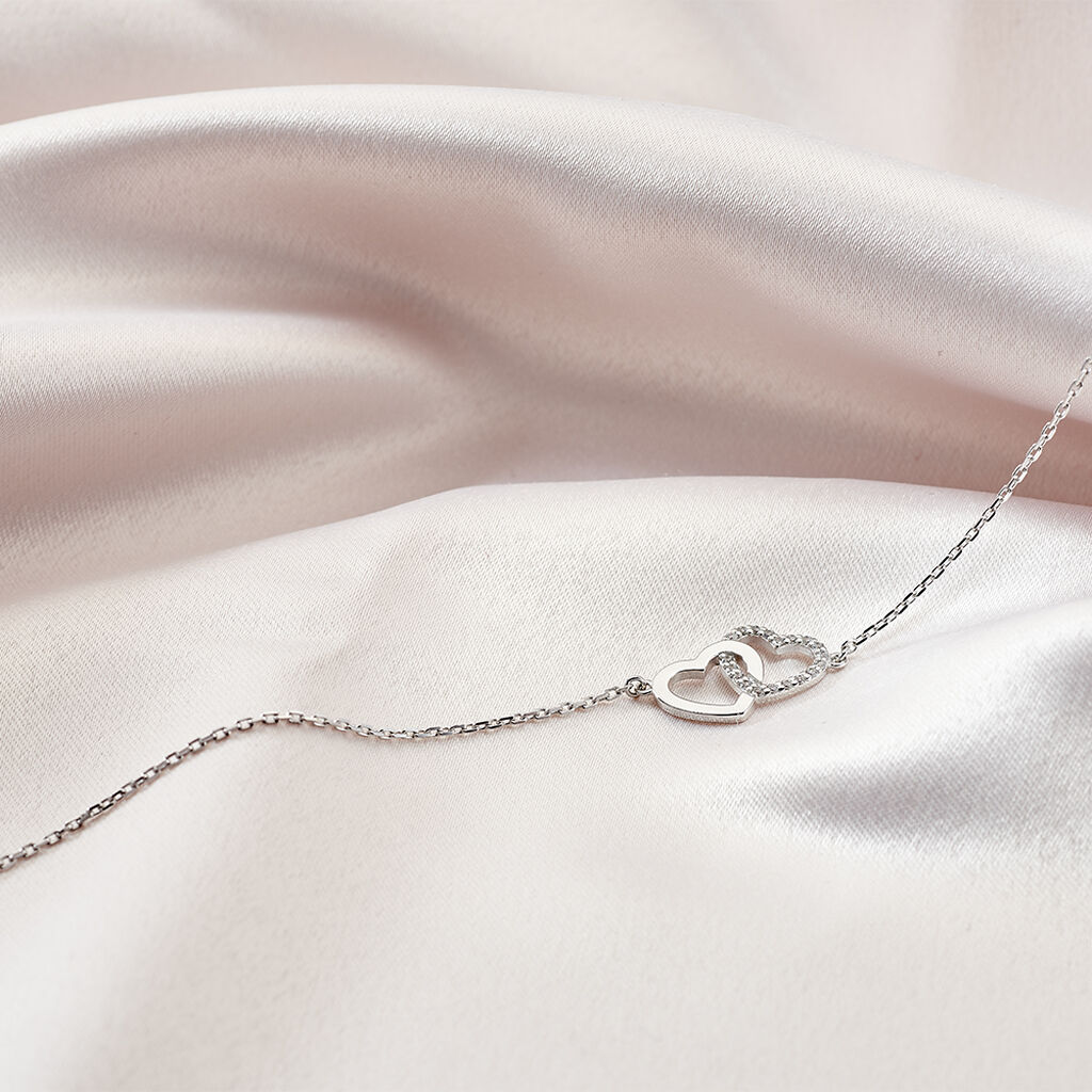 Damen Armband Silber 925 Zirkonia Wei&szlig; Herz