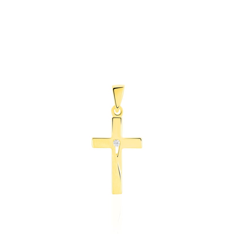 KREUZ 1 Unisex Anh&auml;nger Gold 375 (9 Karat) Diamant Wei&szlig; 0,01 ct Religi&ouml;ses Kreuz - Schmuckanh&auml;nger Unisex | OROVIVO