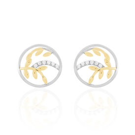 Damen Ohrstecker Silber 925 Bicolor Zirkonia Blatt - Ohrstecker Damen | OROVIVO