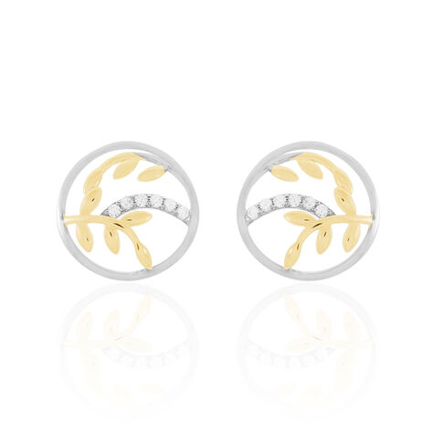 Damen Ohrstecker Silber 925 Bicolor Zirkonia Blatt - Ohrstecker Damen | OROVIVO