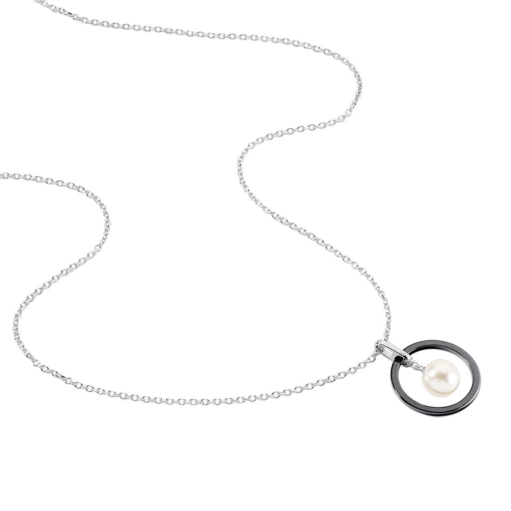 Collier Argent Blanc Céramique Et Perle De Culture - Spannringe Damen | OROVIVO