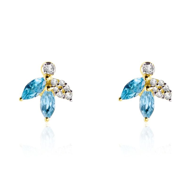 Santorini Damen Ohrstecker Gold 375 (9 Karat) Topas Swiss Blue 0,48 ct Blume - Ohrstecker Damen | OROVIVO