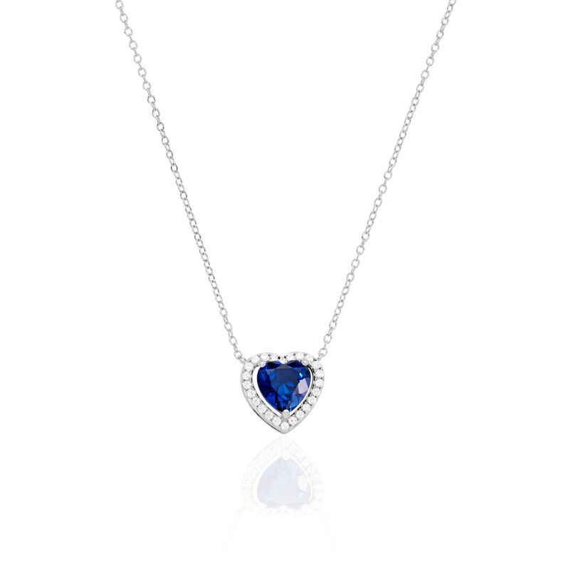 MARGOT Damen Collier Silber 925 Synthetischer Stein Blau 2,26 ct Herz B 1,2 mm - Halsketten Damen | OROVIVO