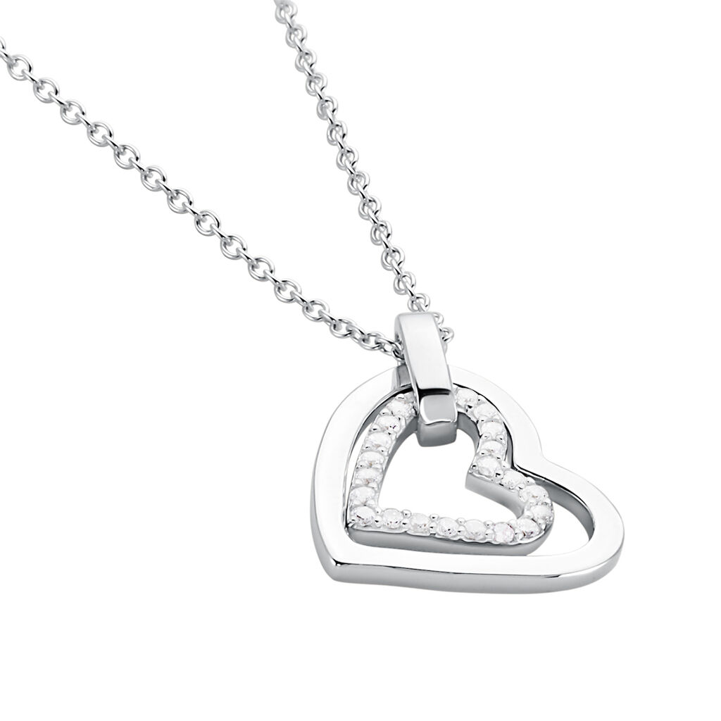 Damen Collier Silber 925 Zirkonia Wei&szlig; 0,07 ct Herz B 1,2 mm