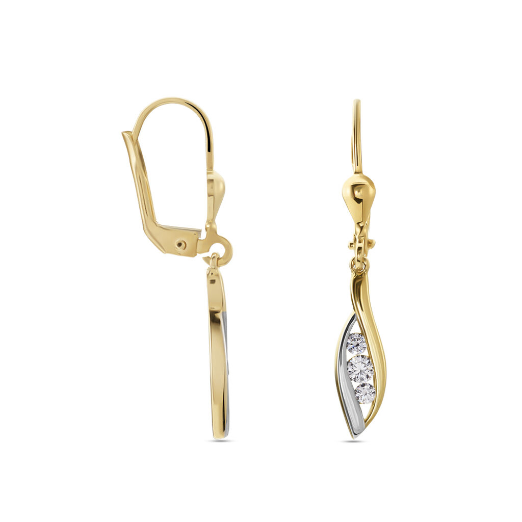  Ohrringe Lang Gold Bicolor Gold/Silber 375 Zirkonia Brigitte 8 5,00mm 3,1cm - Ohrhänger  | OROVIVO