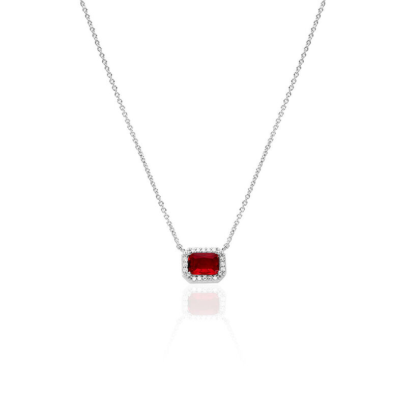 VELOURA Damen Collier Silber 925 Glas Rot 0,13 ct Rechteckig - Halsketten Damen | OROVIVO