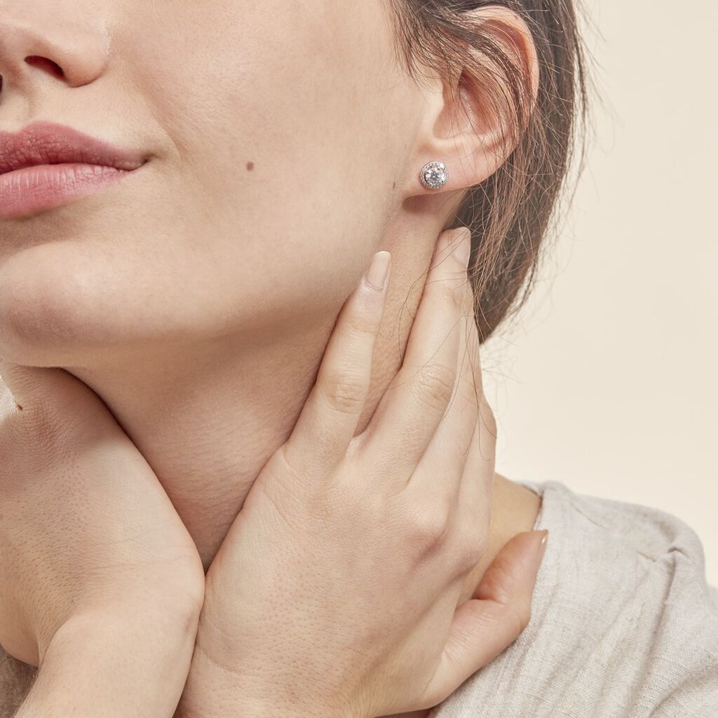 Boucles D'oreilles Puces Stelila Or Blanc Oxyde De Zirconium - Spannringe Damen | OROVIVO