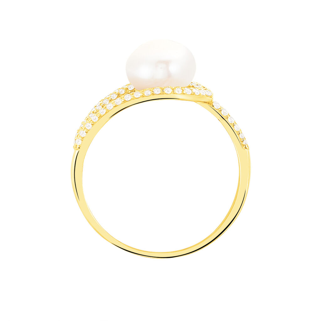 Bague Leyan Or Jaune Perle De Culture Et Oxyde De Zirconium - Spannringe Damen | OROVIVO
