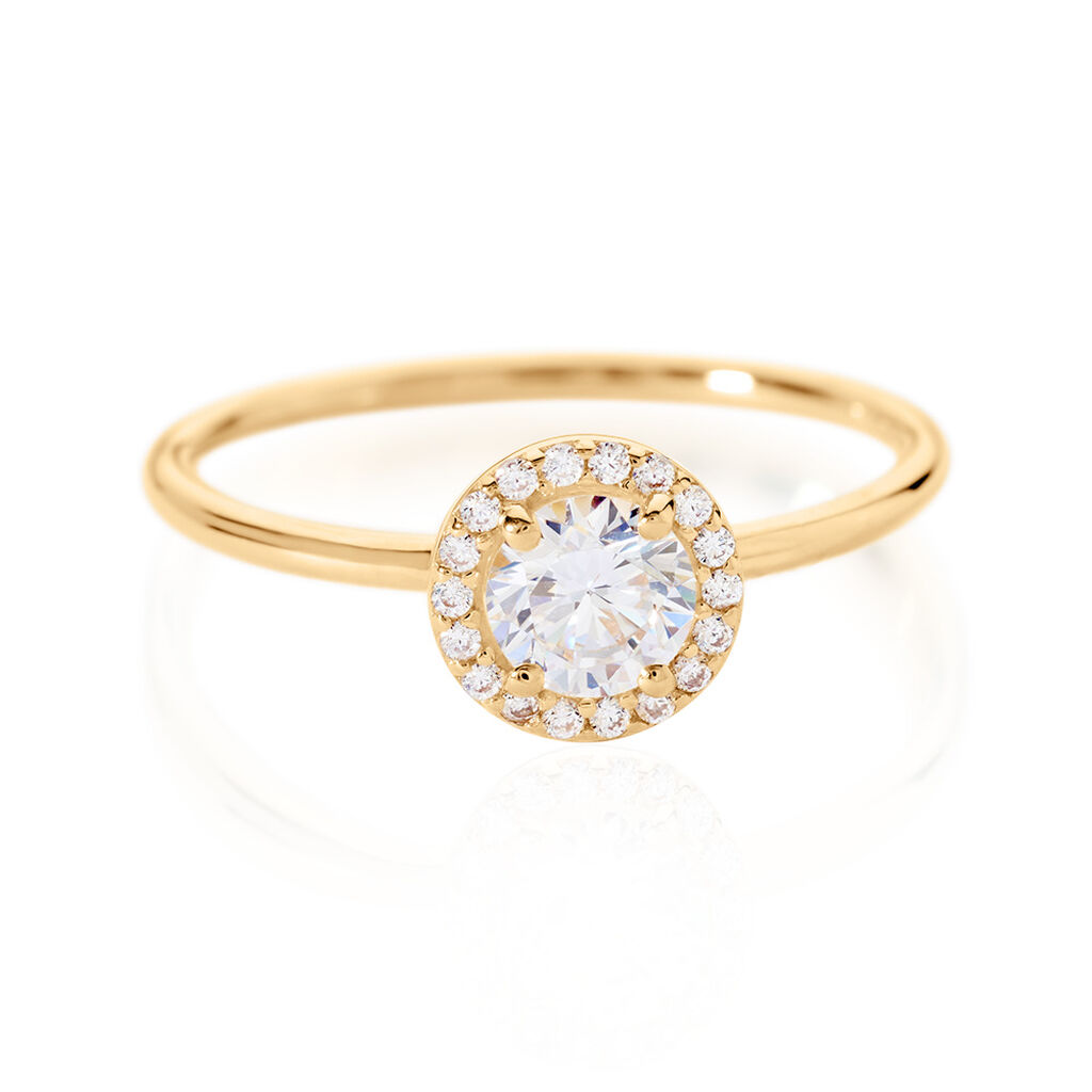 TIRA Damen Ring Gold 375 (9 Karat) Zirkonia Wei&szlig; 0,16 ct