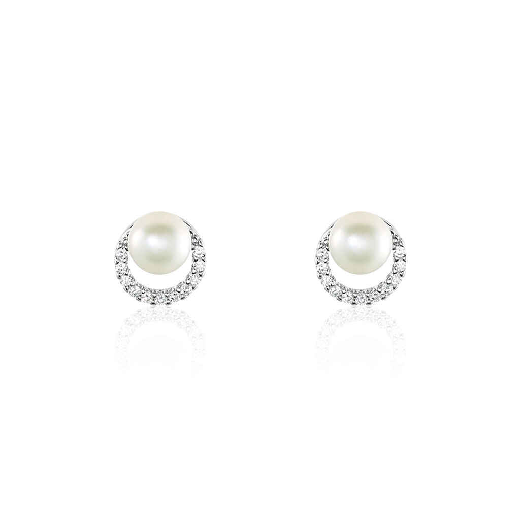 Damen Perlenohrringe Silber 925 Zuchtperlen 8mm, Ohrstecker mit Stein