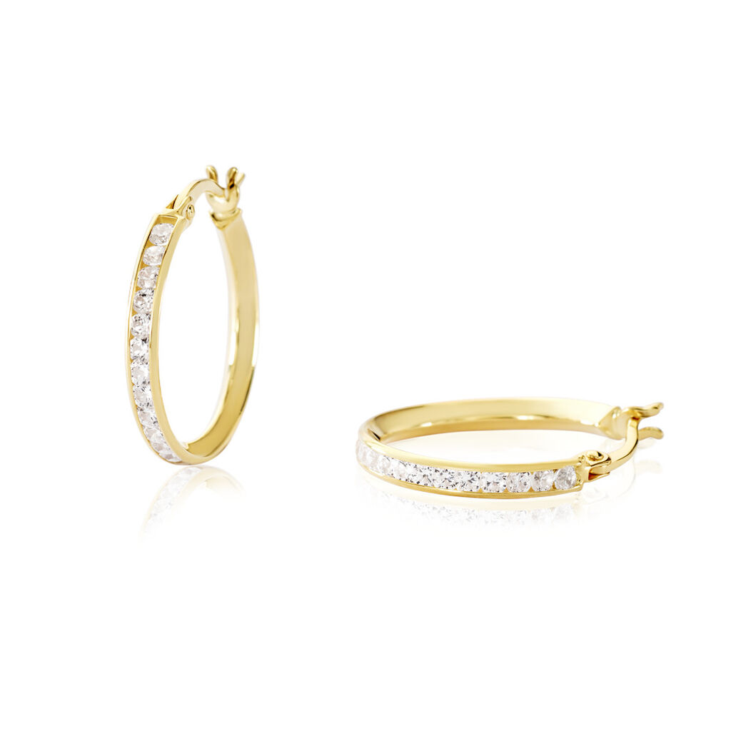 Annia Damen Creolen Gold 375 (9 Karat) Zirkonia Weiß B 17,4 mm, Creolen mit Stein