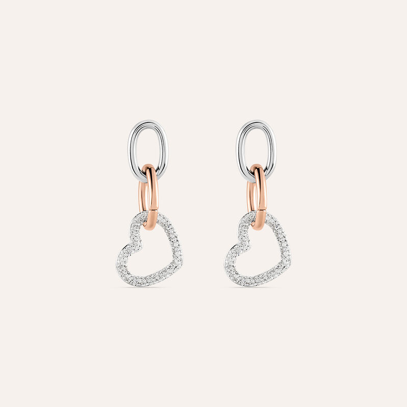 Orecchini Pendenti Aura Acciaio Bicolore Bianco / Rosa Cristallo - Spannringe Damen | OROVIVO
