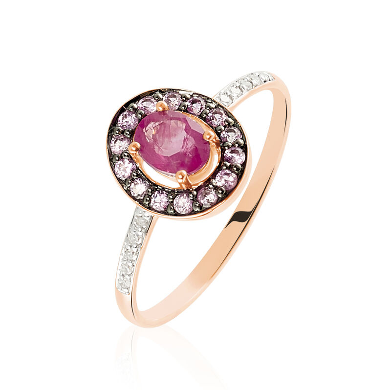 Bague Leona Or Rose Rubis Et Saphir Et Diamant - Spannringe Damen | OROVIVO