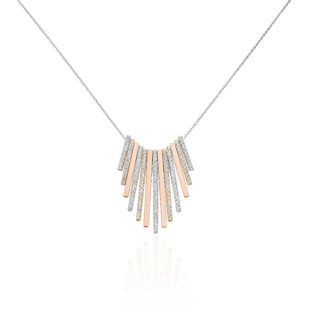 Damen Collier Silber Tricolor 925 Zirkonia Wei&szlig; 6,12 ct Barren