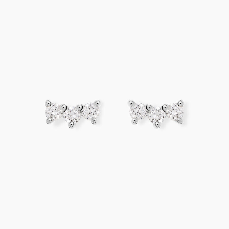 Boucles D'oreilles Puces Sigourney Argent Weiss Diamant Synthétique - Spannringe Damen | OROVIVO