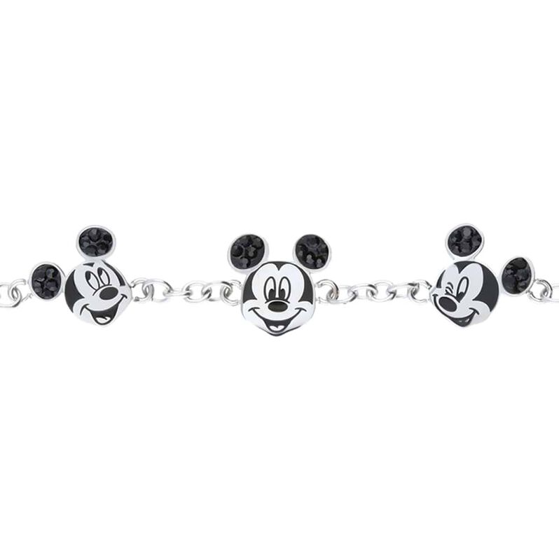 Bracciale in acciaio con 3 ciondoli Topolino e strass neri - Spannringe Damen | OROVIVO