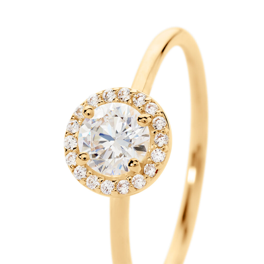 TIRA Damen Ring Gold 375 (9 Karat) Zirkonia Wei&szlig; 0,16 ct