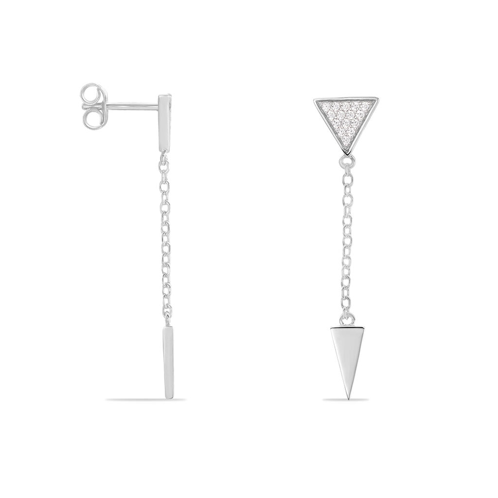 SVETLA Damen Ohrringe Lang Silber 925 Zirkonia Wei&szlig; Dreieck
