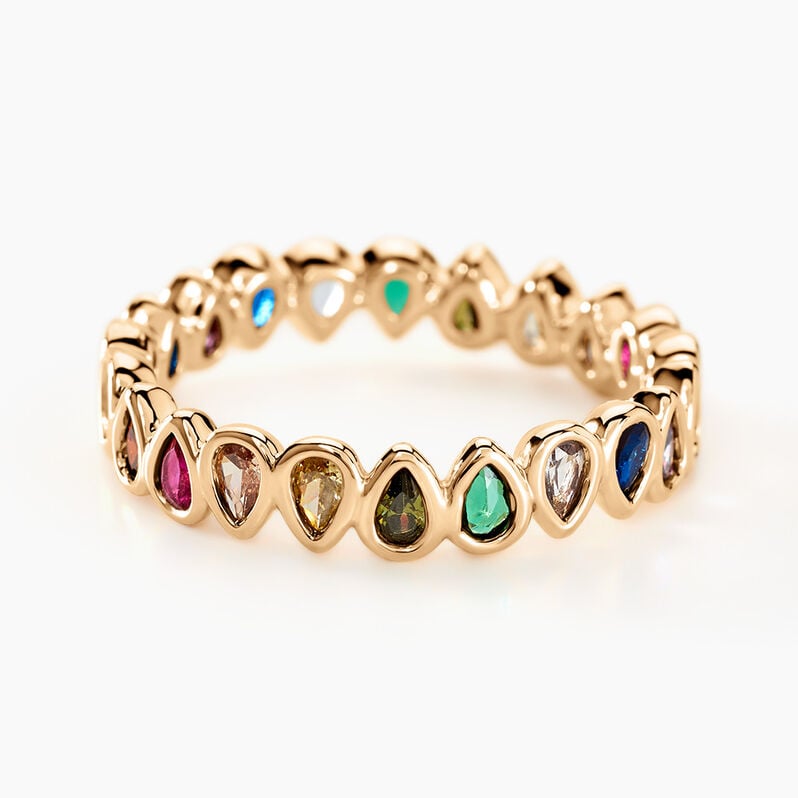 Bague Plaqué Or Jaune Ethem Anneau Pierres Multicolores - Spannringe Damen | OROVIVO