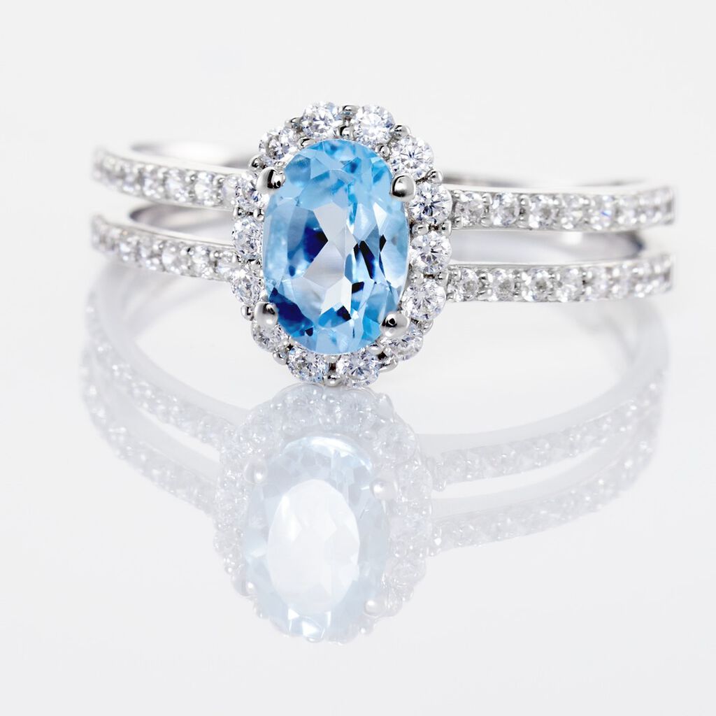 TWITZI Damen Ring Wei&szlig;gold 375 (9 Karat) Topas Blau 1,01 ct