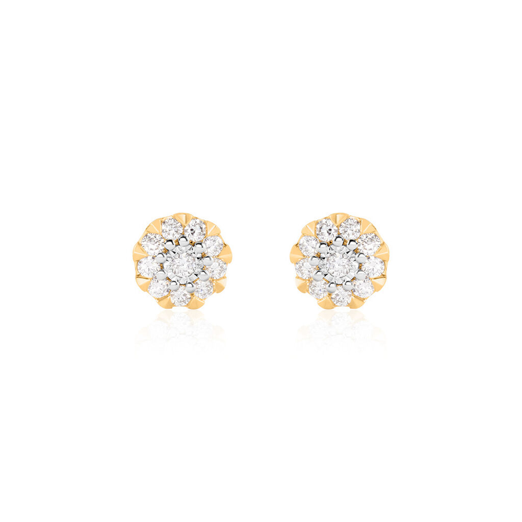 ALLYSON Damen Ohrstecker Gold Bicolor Gelb/Silber 585 (14 Karat) Diamant Weiß 0,03 ct Rosette, Ohrstecker mit Stein