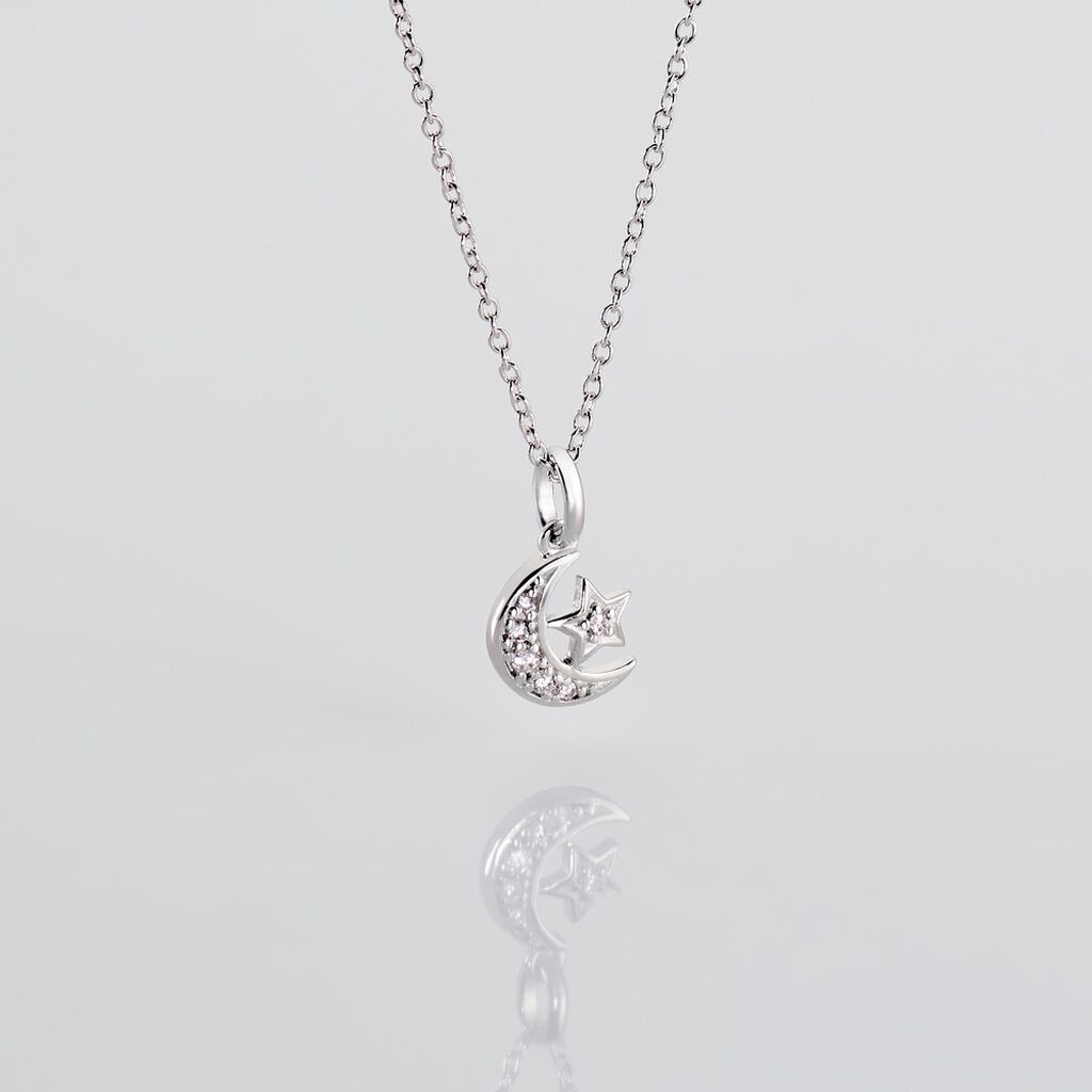 ADDILYNN Damen Anh&auml;nger Silber 925 Zirkonia Wei&szlig; 0,04 ct Mond