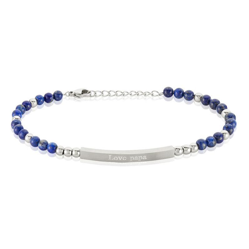 Bracelet Identité Acier Weiss Boules Sebastino Lapiz Lazuli - Spannringe Herren | OROVIVO