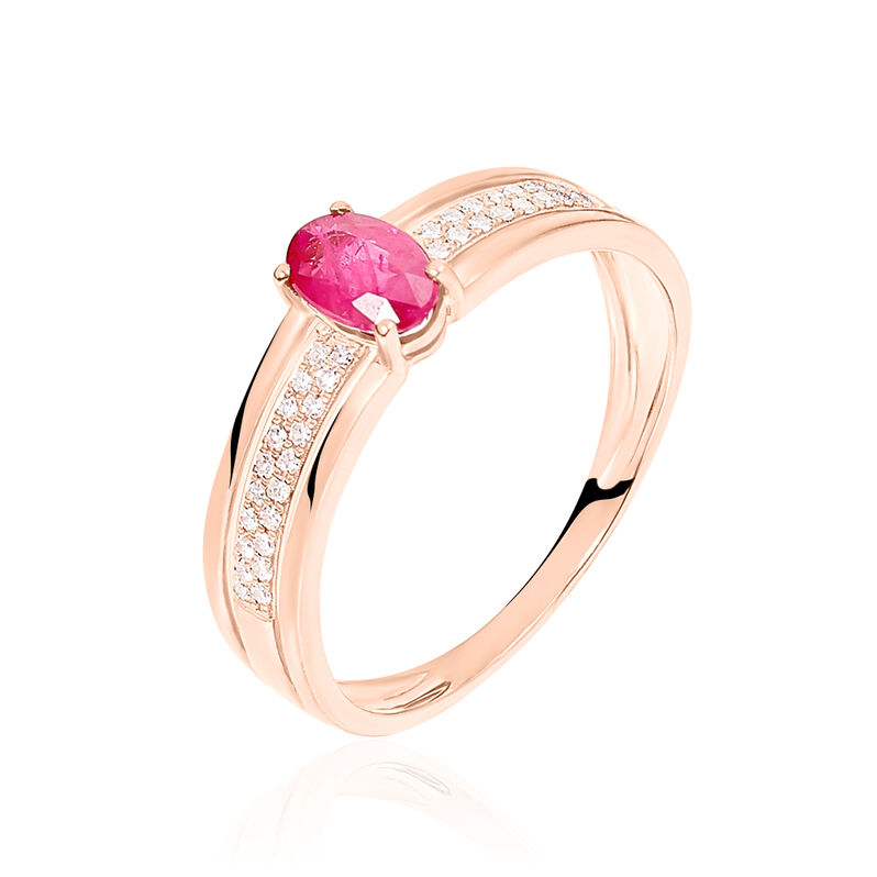 Bague Enea Or Rose Rubis Et Diamant - Spannringe Damen | OROVIVO