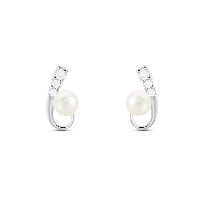 Orecchini Lobo Silver Pearls Argento Rodiato Perla sintentica Cubic Zirconia - Spannringe Damen | OROVIVO