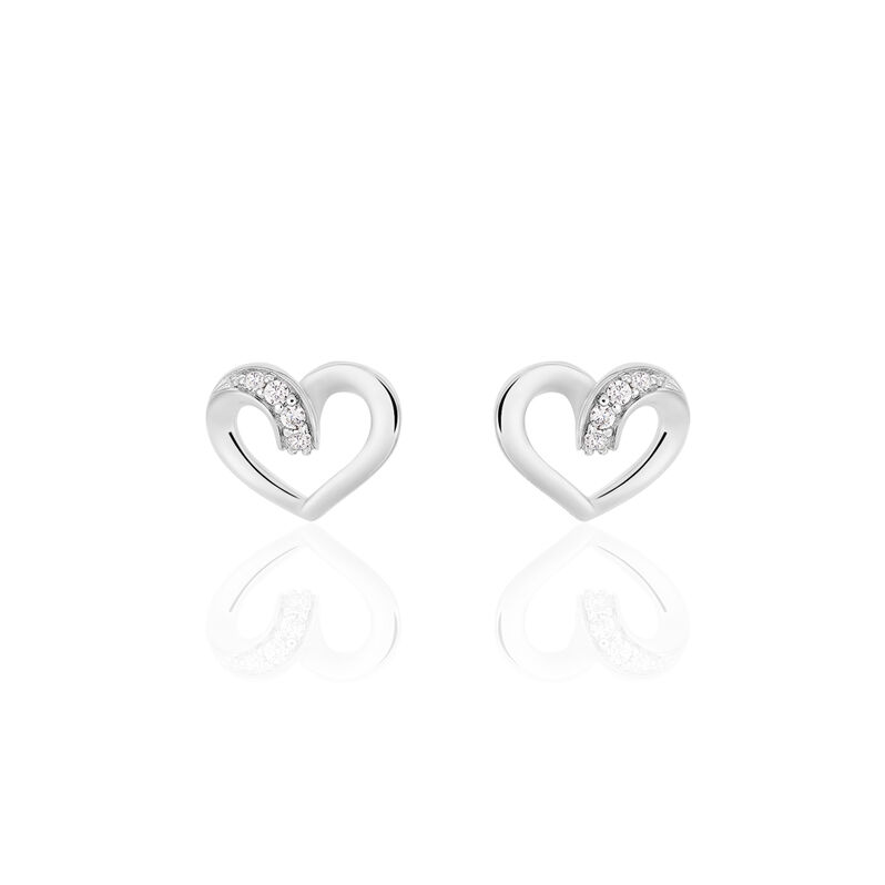 ASHLEY HERZ 18 Damen Ohrstecker Silber 925 Zirkonia Wei&szlig; Herz - Ohrstecker Damen | OROVIVO