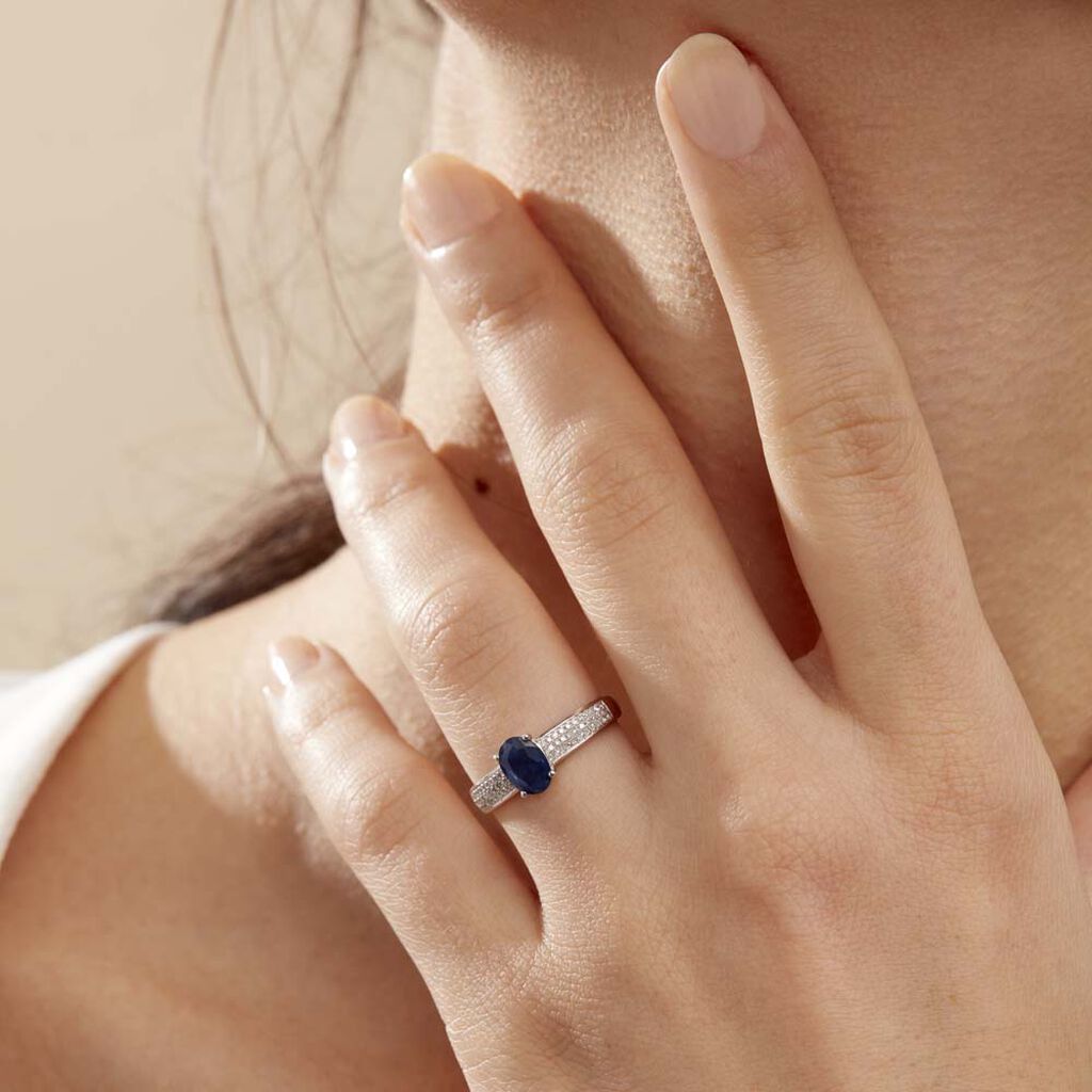 Bague Crista Or Blanc Saphir Et Diamant - Spannringe Damen | OROVIVO