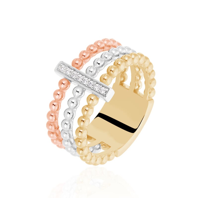 SUMALLA Damen Ring Vergoldet Tricolor Zirkonia Wei&szlig; - Ringe mit Stein Damen | OROVIVO