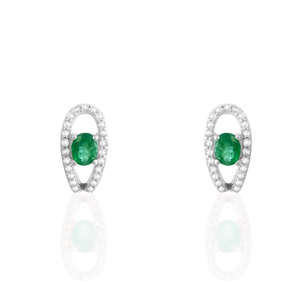 Boucles D'oreilles Puces Orlana Or Blanc Diamant Et Emeraude - Spannringe Damen | OROVIVO