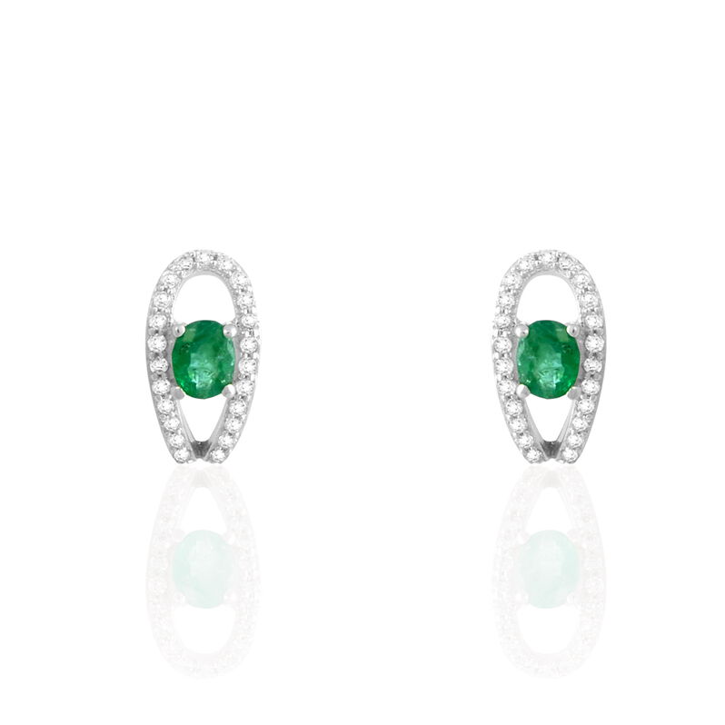 Boucles D'oreilles Puces Orlana Or Blanc Diamant Et Emeraude - Spannringe Damen | OROVIVO