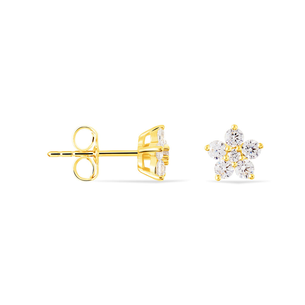 Damen Ohrstecker Gold 375 (9 Karat) Zirkonia Wei&szlig; Blume