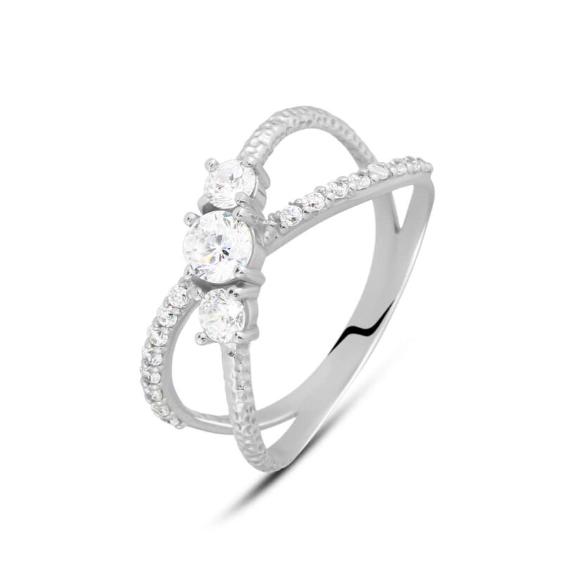 Anello Trilogy Claire Oro Bianco Cubic Zirconia - Spannringe Damen | OROVIVO