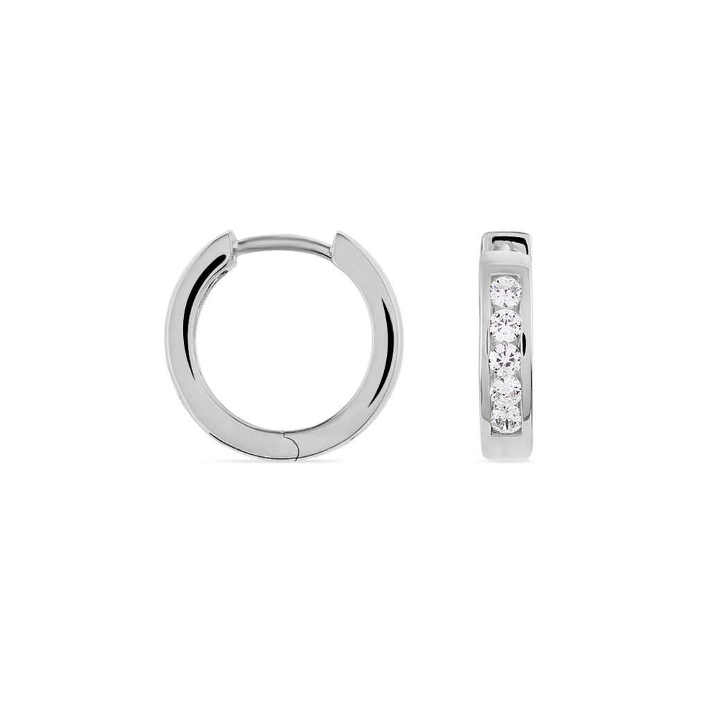 SOLVEY Damen Creolen Silber 925 Zirkonia Weiß B 3 mm, Creolen mit Stein