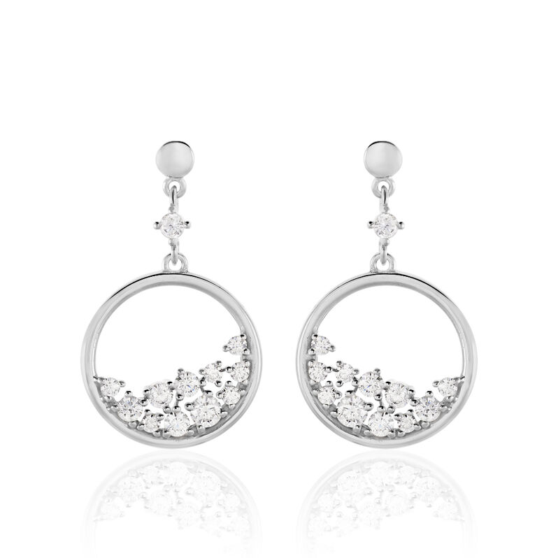 BECCA 02 Damen Ohrringe Lang Silber 925 Zirkonia Wei&szlig; Kreis - Ohrh&auml;nger Damen | OROVIVO