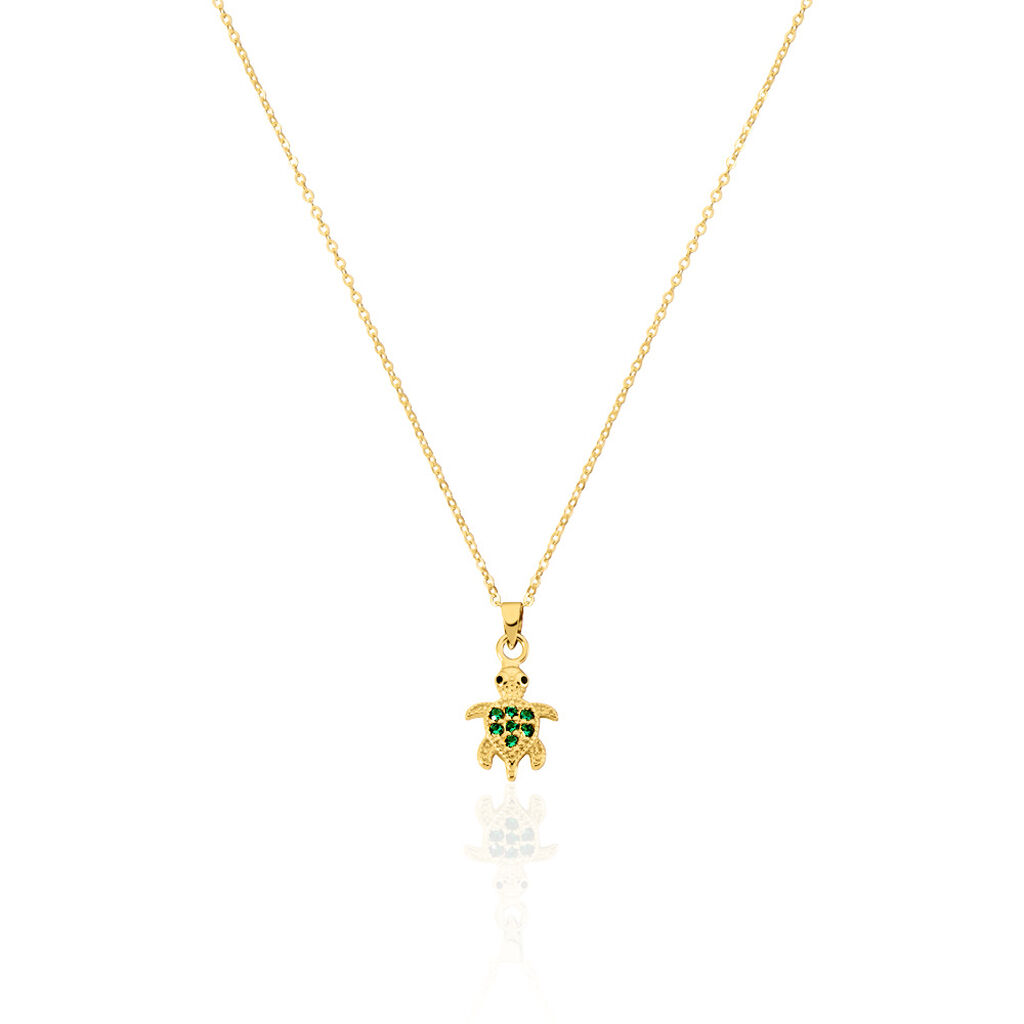 Tartara Damen Collier Silber vergoldet 925 Zirkonia Gr&uuml;n 0,1 ct Schildkr&ouml;te B 1,2 mm